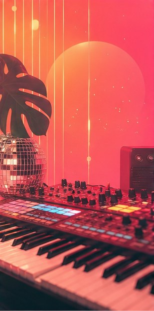 Portada de muestra de equipo de producción musical generada por AI